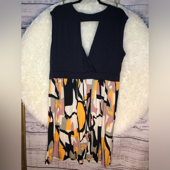 VENUS Blue and Orange Sleeveless Abstract Plunge Midi Sundress size XL NWT - Picture 12 of 16